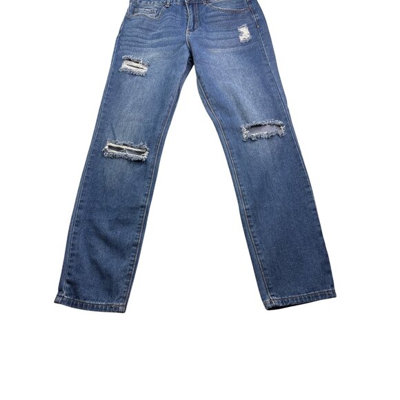 Forever 21 Womens Distressed Destroyed Boyfriend Fit Jeans Size 27 Blue Denim - Picture 3 of 5
